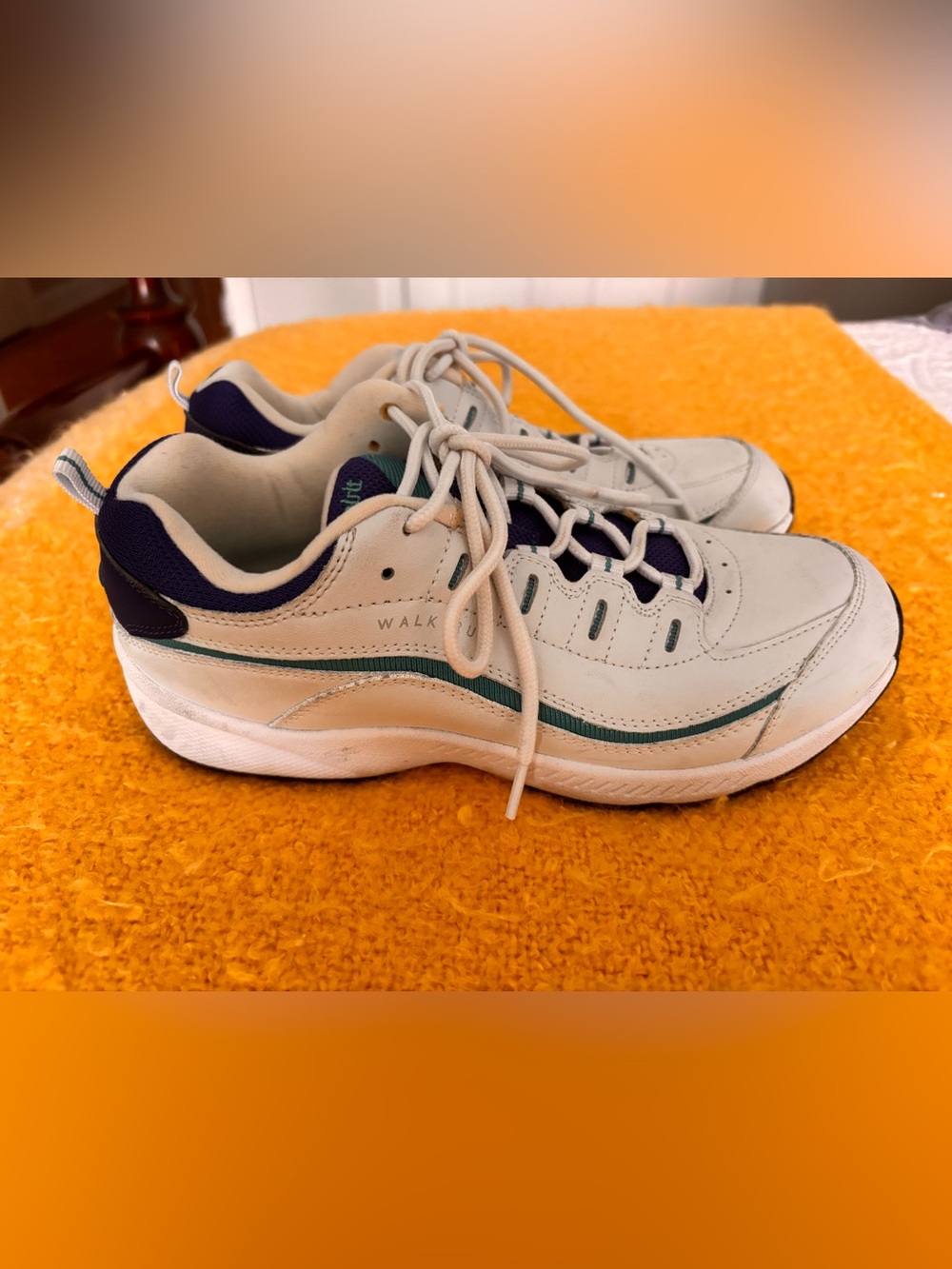 Easy Spirit White and Blue Lace-Up Walking Sneakers
